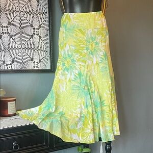 Ruby Rd. Yellow Floral Midi Skirt with Mint Accents